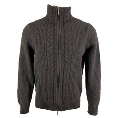 BURBERRY LONDON Size L Grey Heather Merino Wool Zip Up Cardigan