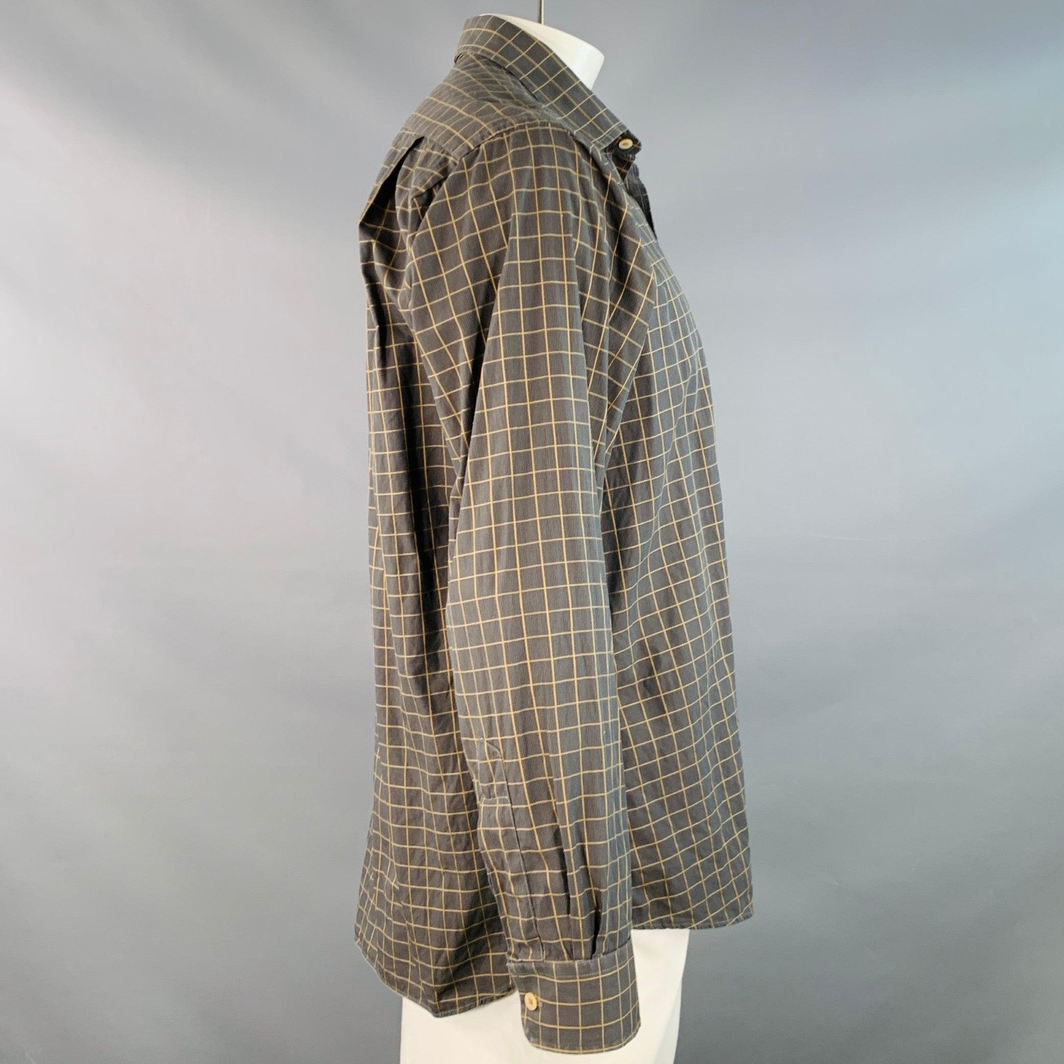 BURBERRY LONDON Talla L Camisa de manga larga de algodón con ventana gris mostaza Gris