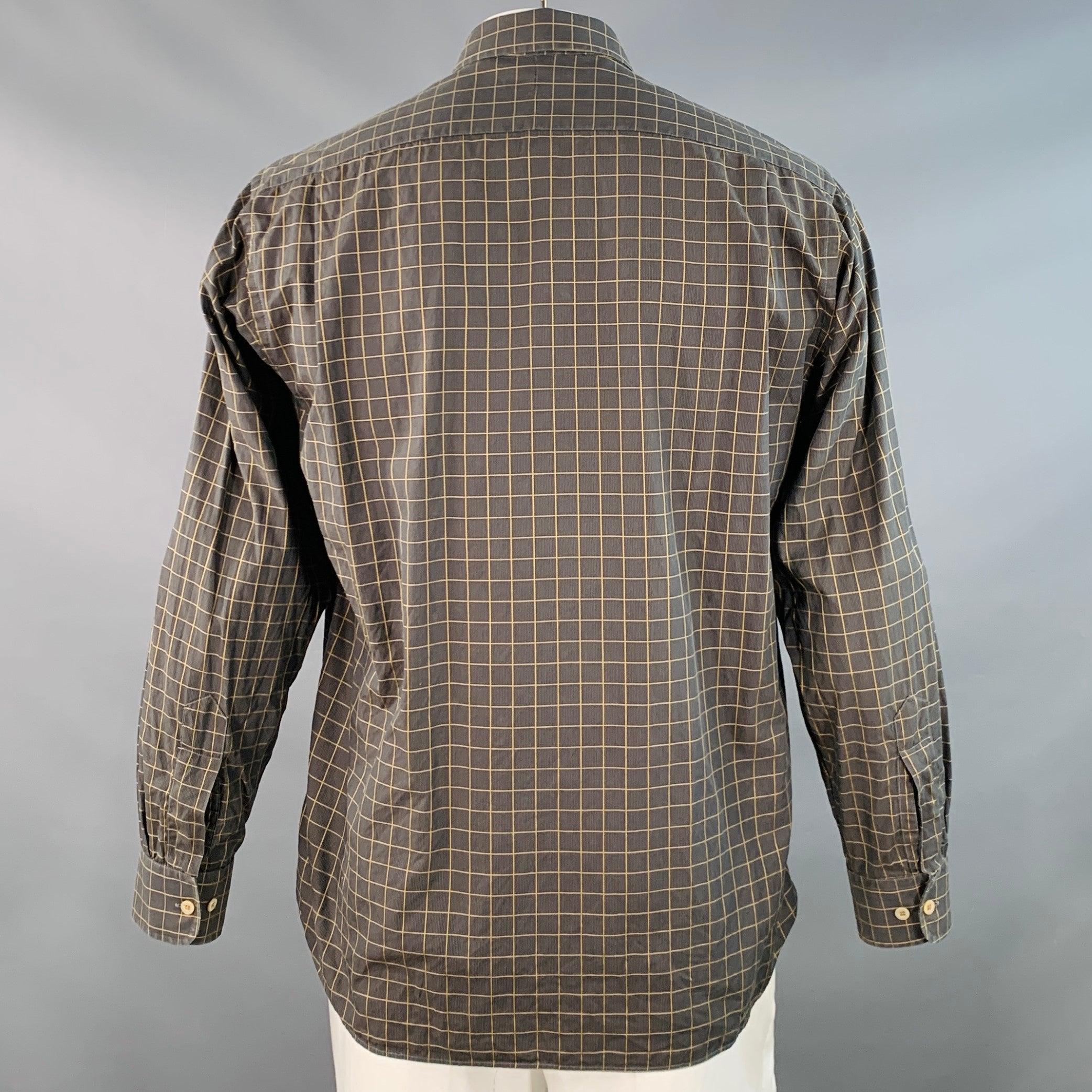 BURBERRY LONDON Talla L Camisa de manga larga de algodón con ventana gris mostaza en Bueno Estado en San Francisco, CA