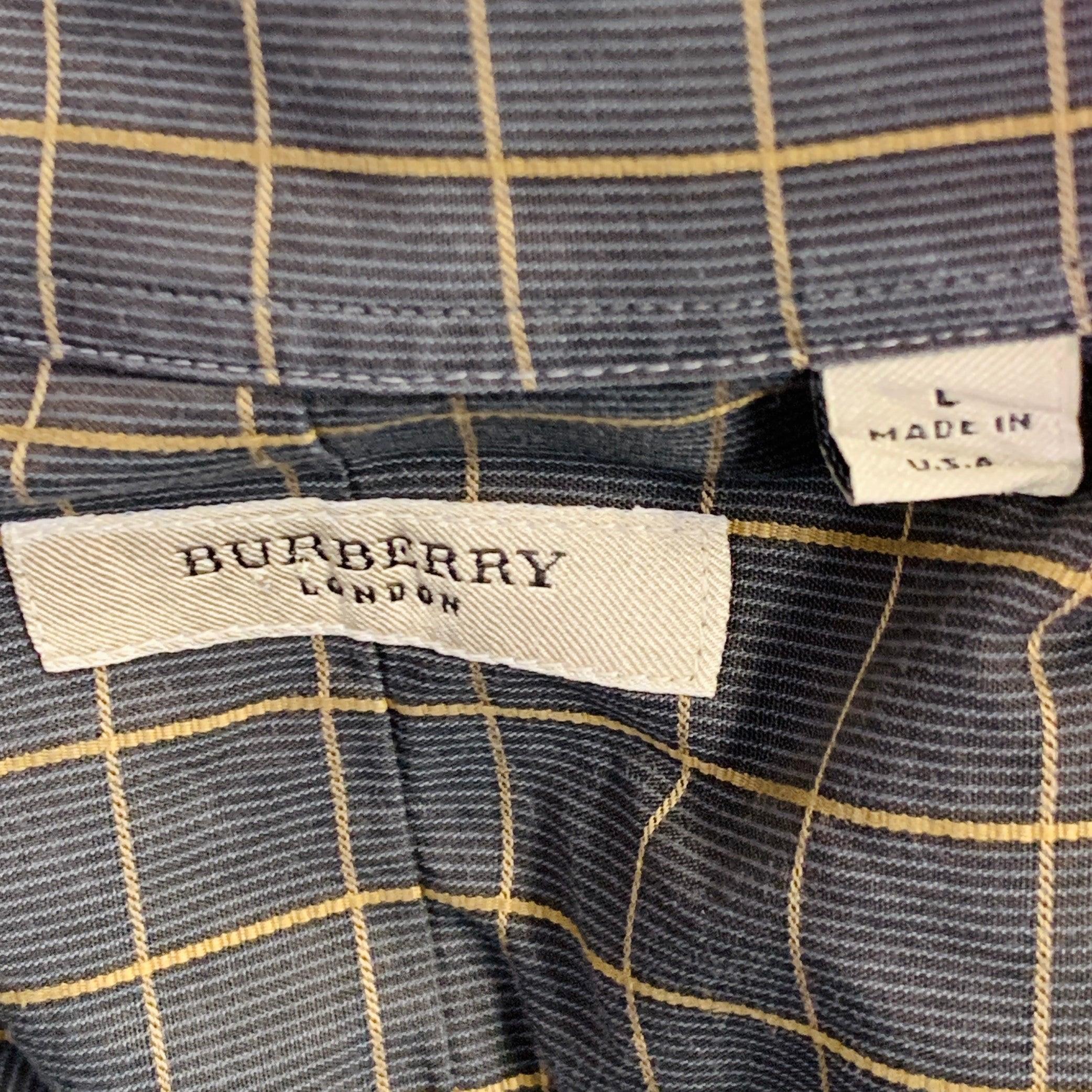 BURBERRY LONDON Talla L Camisa de manga larga de algodón con ventana gris mostaza 2