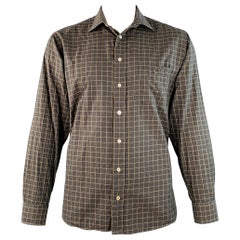 Burberry London - Camicia a maniche lunghe in cotone grigio senape, taglia L.