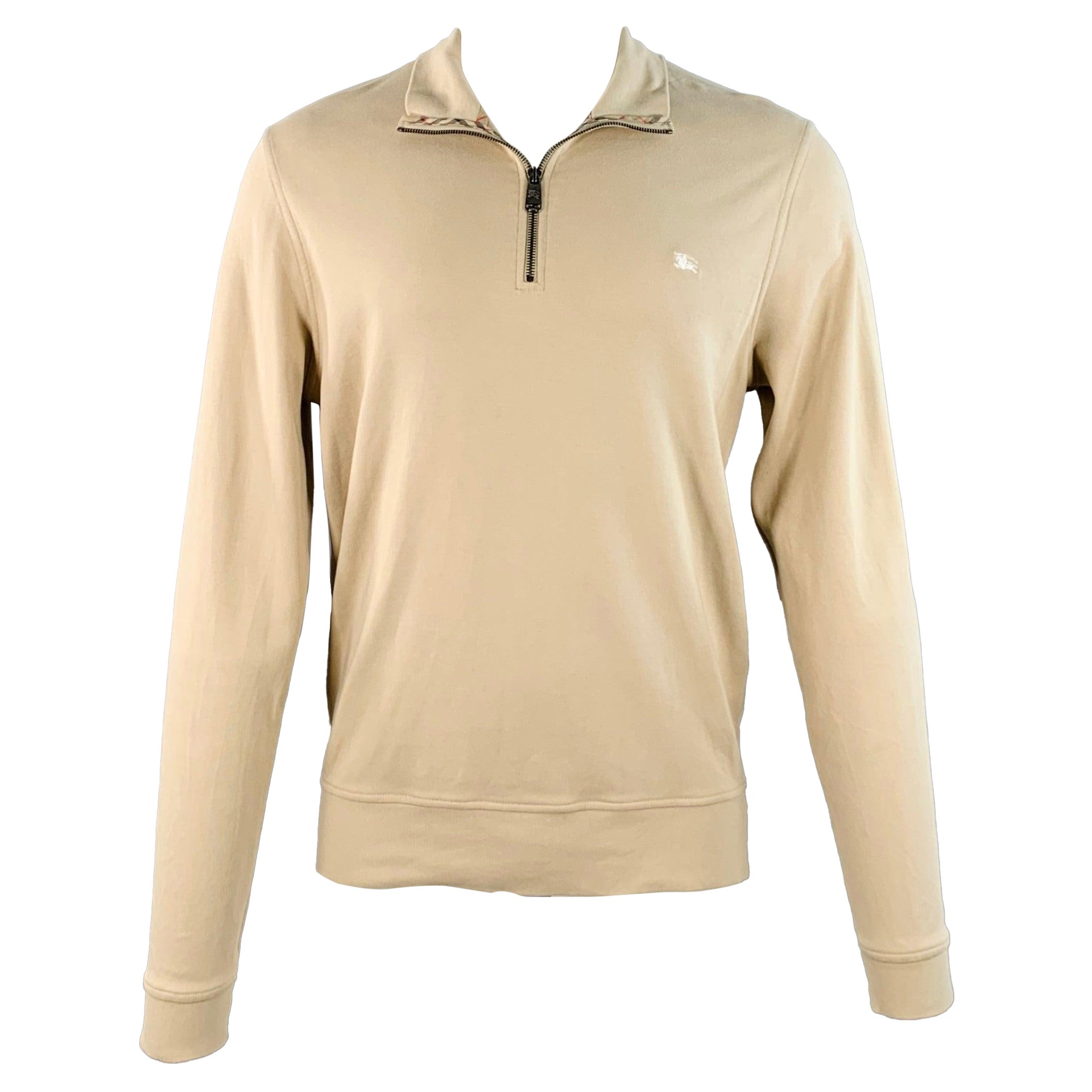 Burberry London Taglia M Beige Logo Cotone 1/4 Zip Pullover in vendita