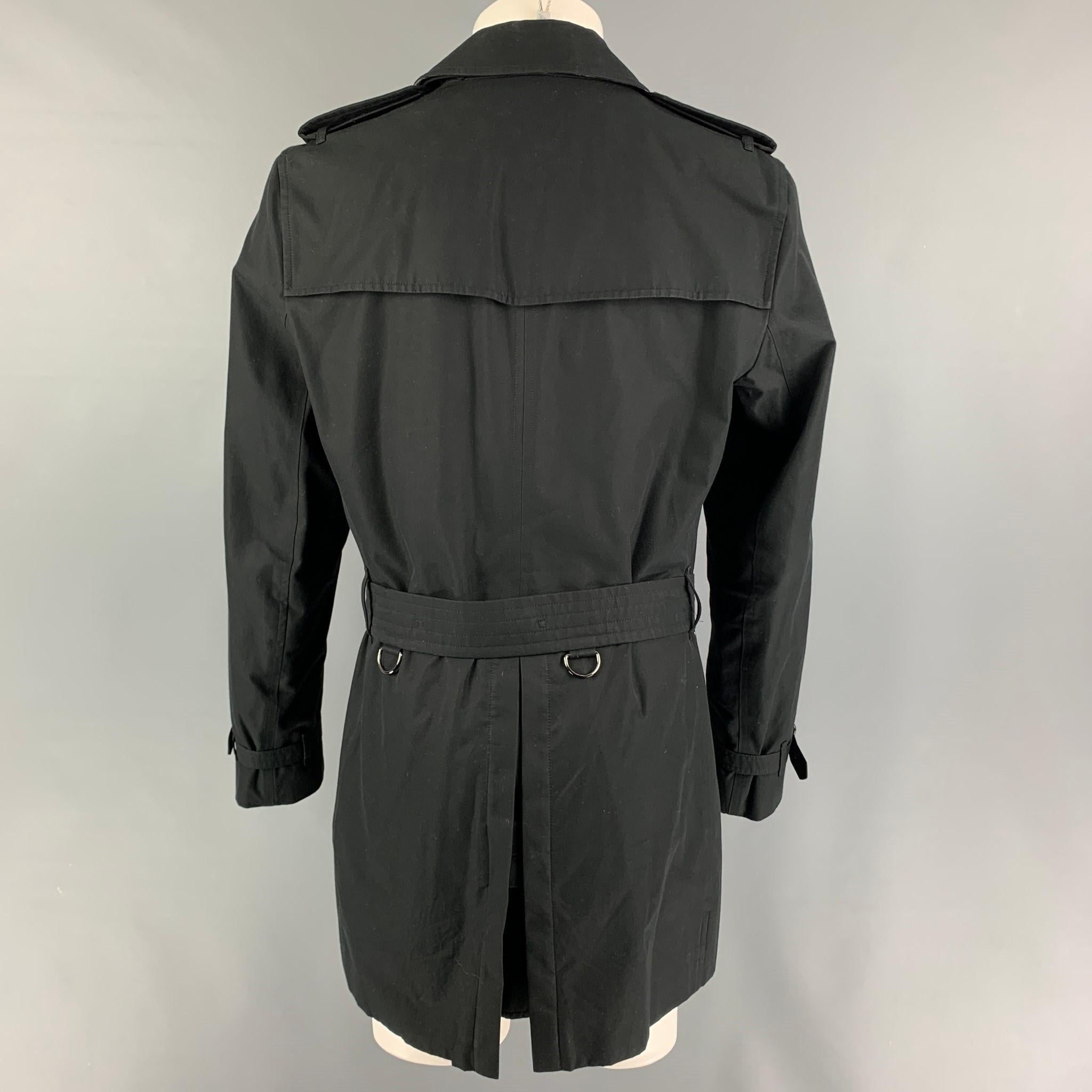 BURBERRY LONDON Size M Black Cotton Double Breasted Coat In Good Condition In San Francisco, CA