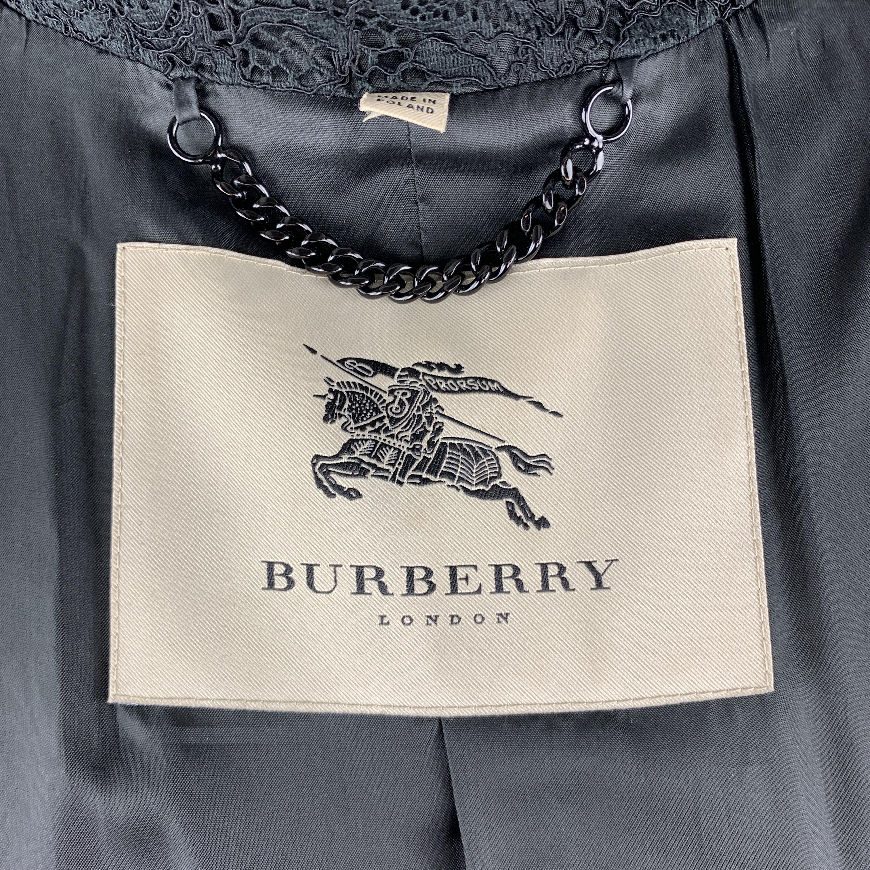 BURBERRY LONDON Size M Black Lace Double Breasted Trench Coat 2