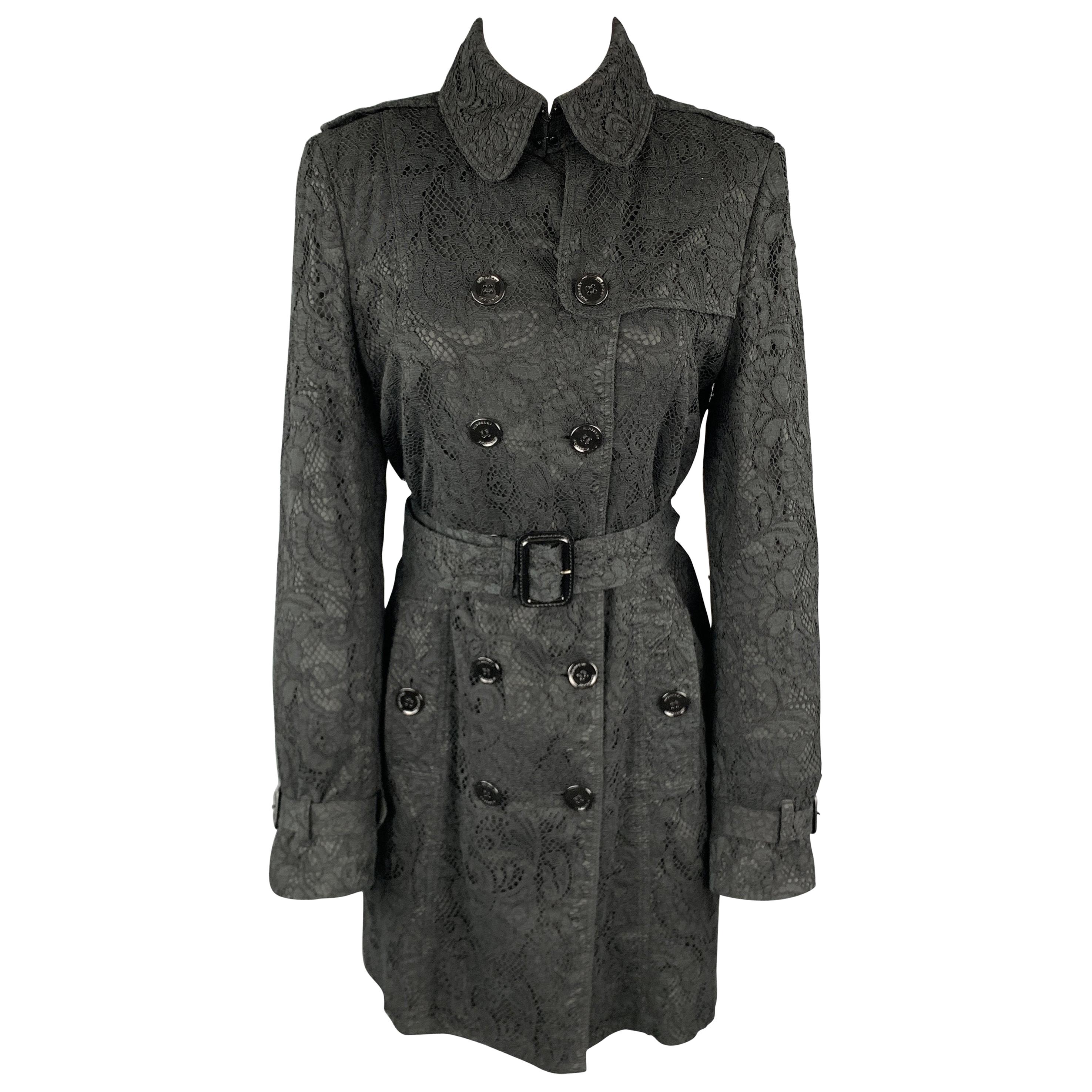 BURBERRY LONDON Size M Black Lace Double Breasted Trench Coat