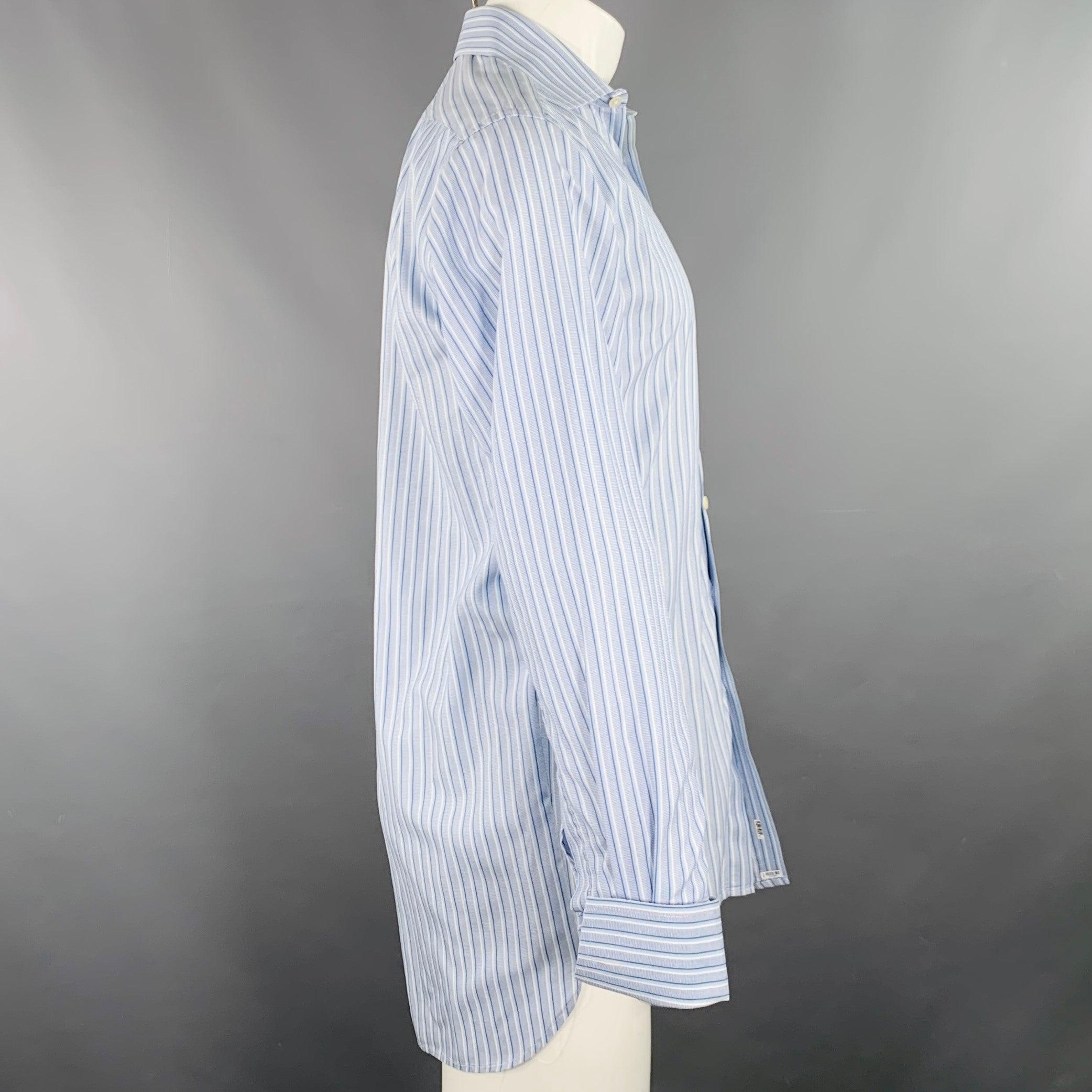 Gray BURBERRY LONDON Size M Blue White Stripe Cotton French Cuff Long Sleeve Shirt For Sale