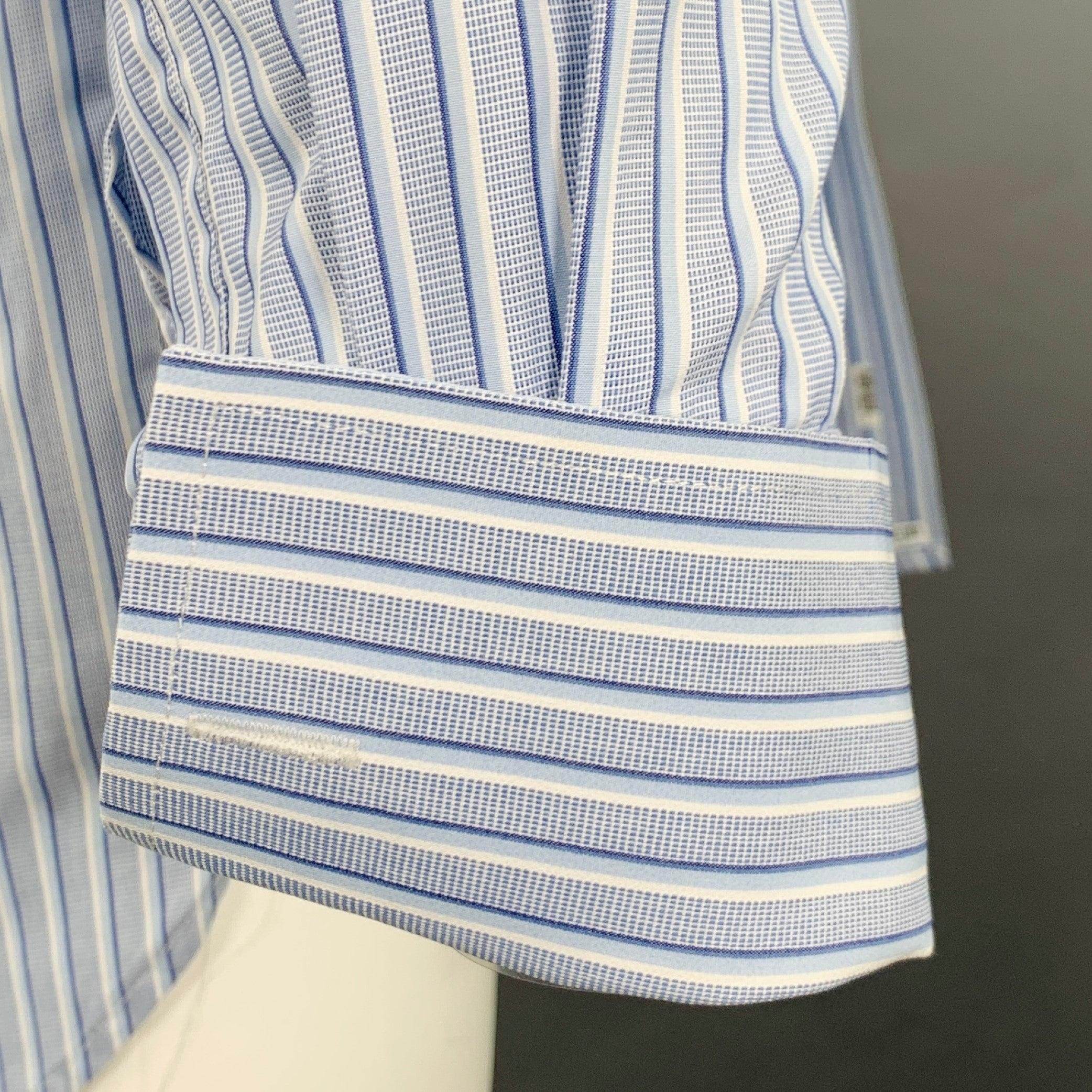 BURBERRY LONDON Size M Blue White Stripe Cotton French Cuff Long Sleeve Shirt In Excellent Condition For Sale In San Francisco, CA