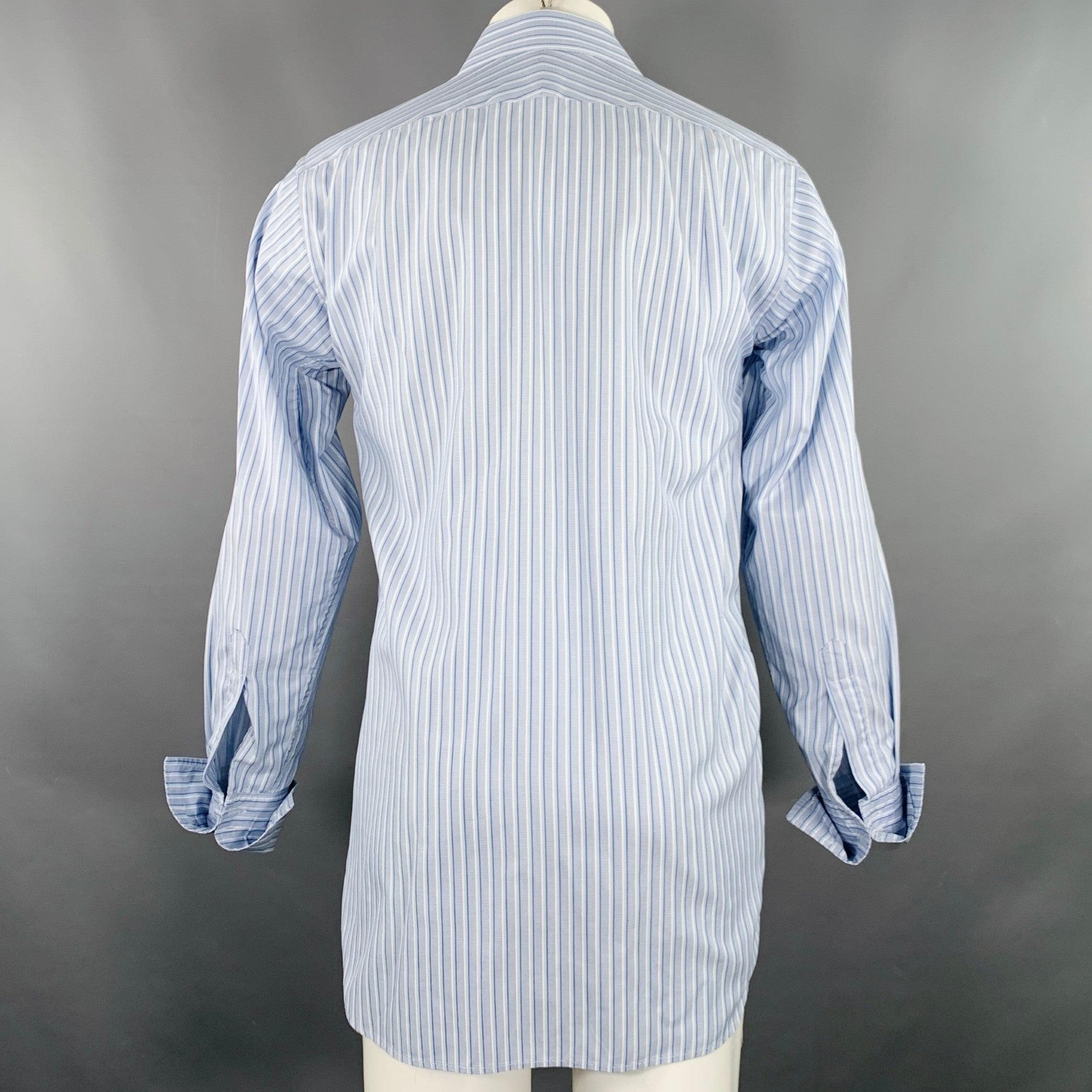 Men's BURBERRY LONDON Size M Blue White Stripe Cotton French Cuff Long Sleeve Shirt For Sale