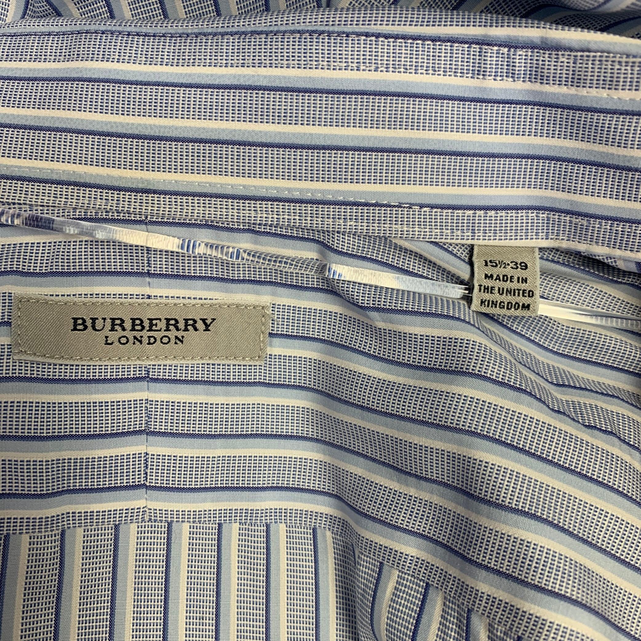 BURBERRY LONDON Size M Blue White Stripe Cotton French Cuff Long Sleeve Shirt For Sale 1