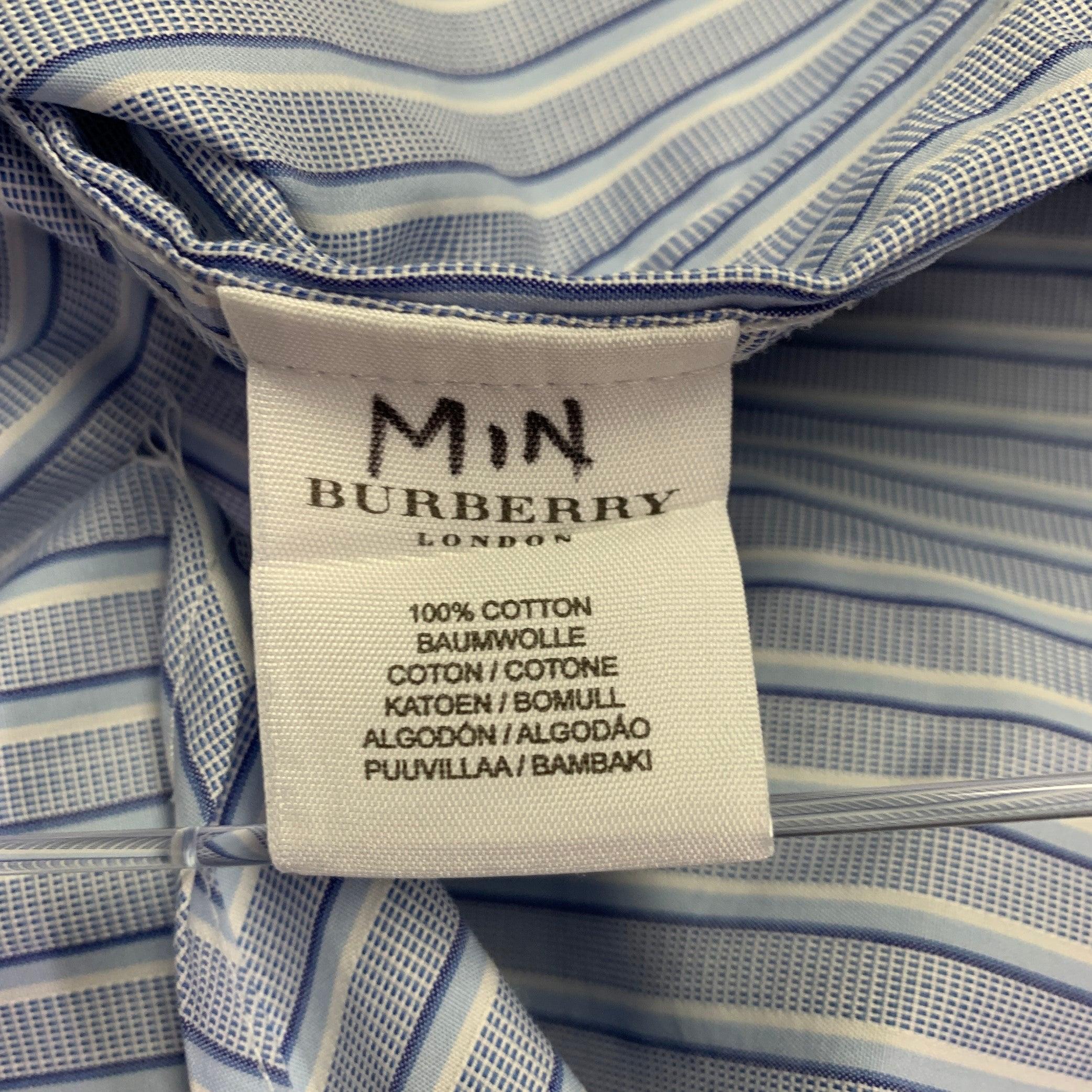 BURBERRY LONDON Size M Blue White Stripe Cotton French Cuff Long Sleeve Shirt For Sale 2