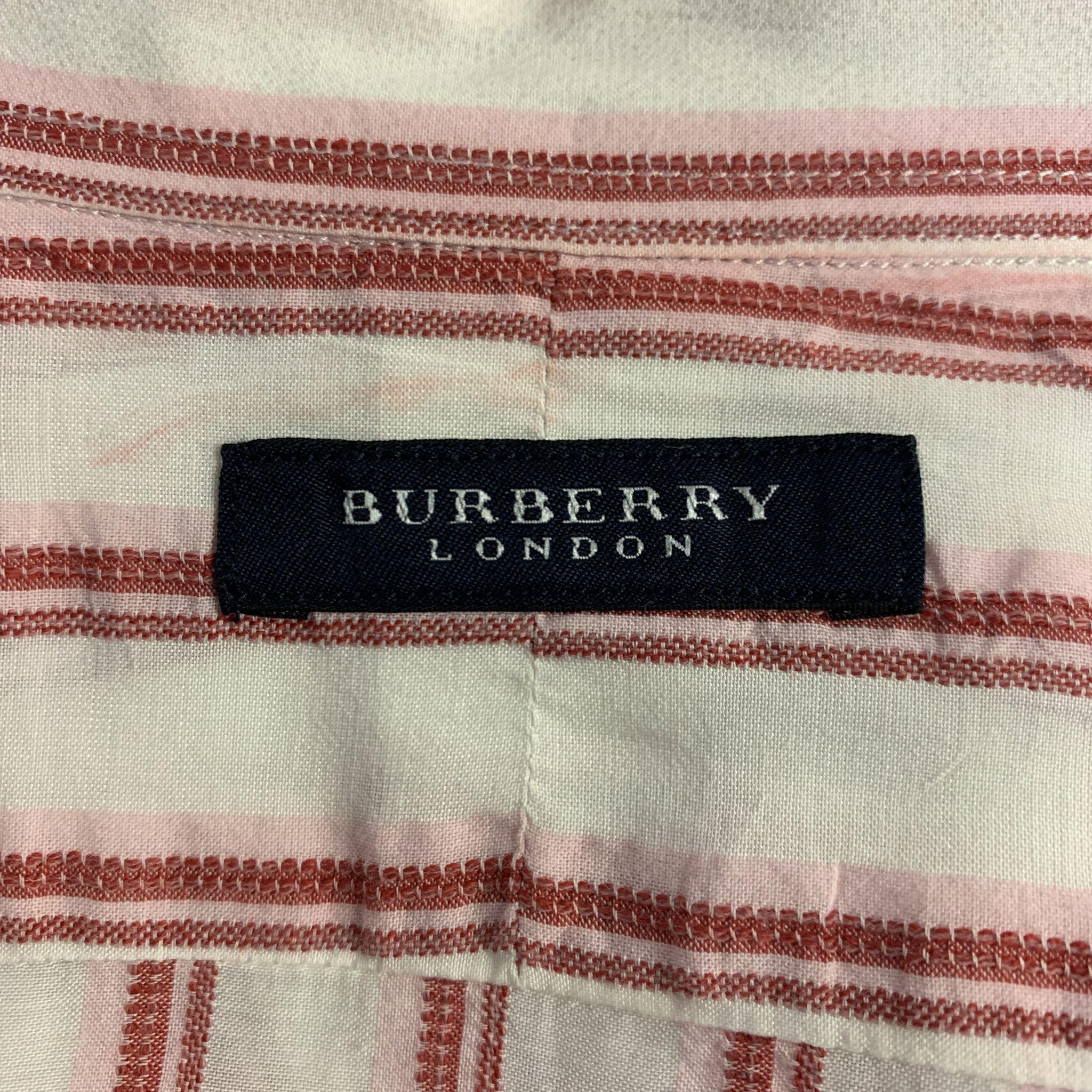 BURBERRY LONDON Size M Brick Red Stripe Cotton Blend Button Up Long Sleeve Shirt In Good Condition In San Francisco, CA