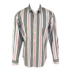 BURBERRY LONDON Größe M Hellblaues, schwarzes, rotes gestreiftes langärmeliges Hemd