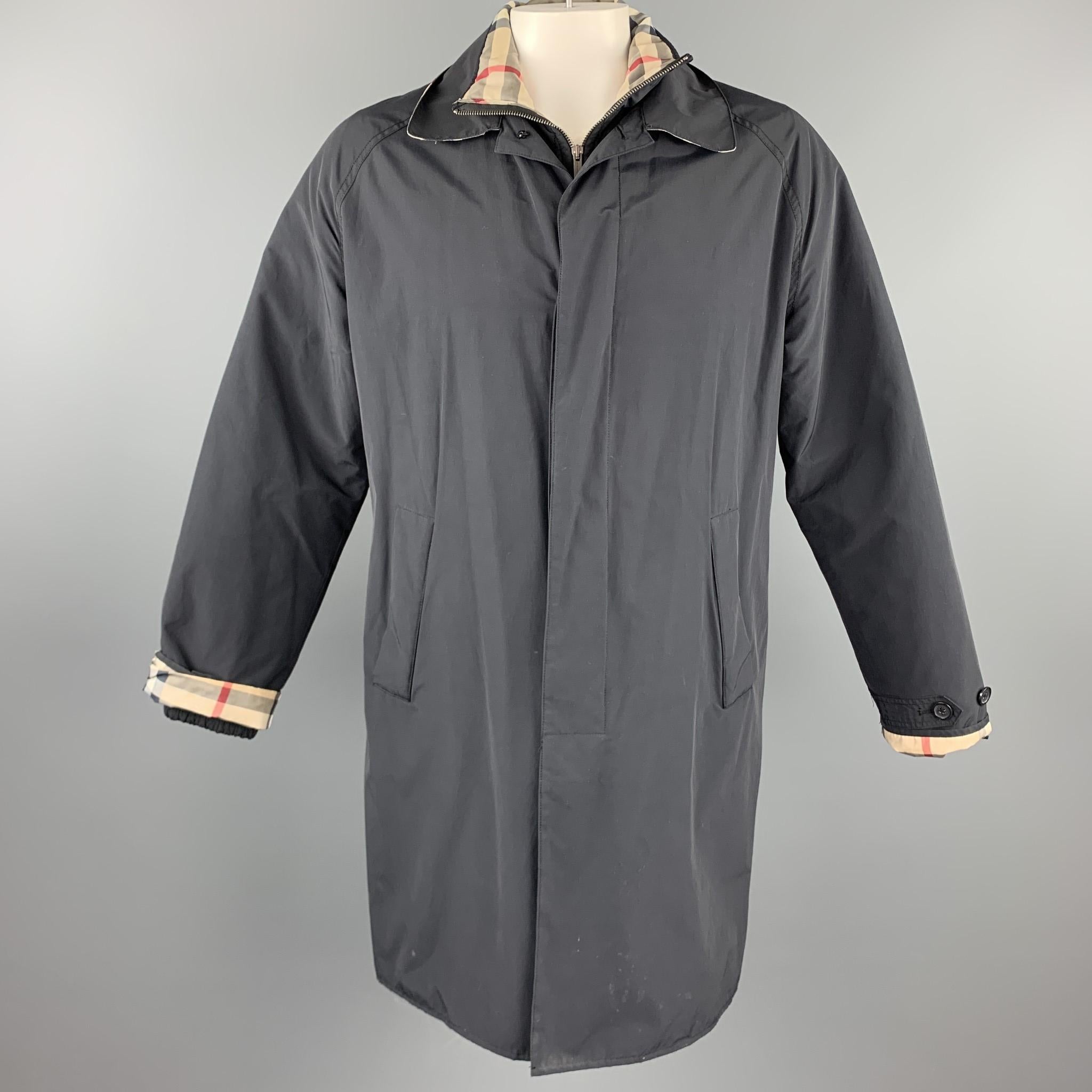 Gray BURBERRY LONDON Size M Navy Nylon / Cotton Zip & Buttons Detachable Jacket Coat