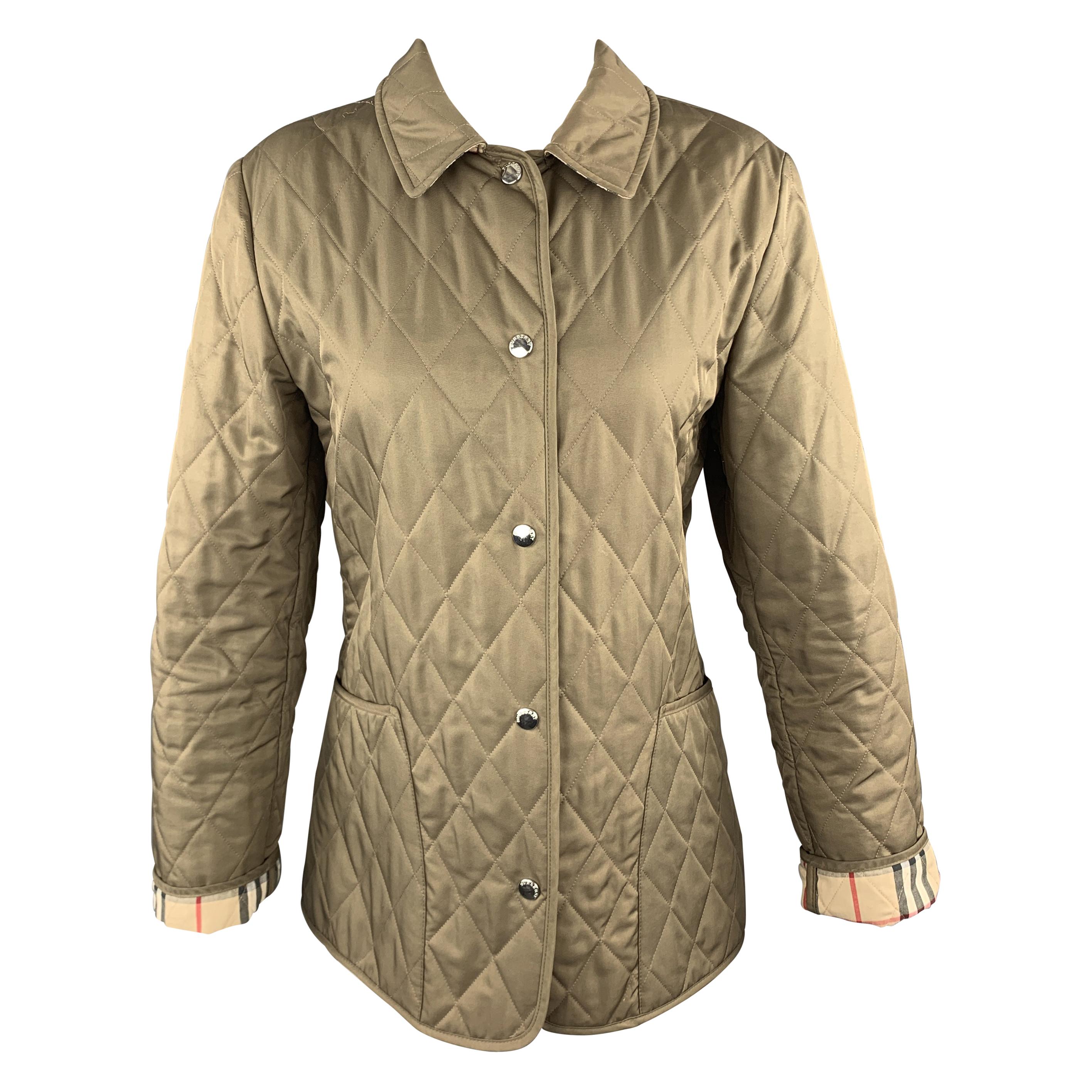 BURBERRY LONDON Size M Olive Quilted Snap Closure Jacket at 1stDibs