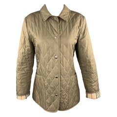 Used BURBERRY LONDON Size M Olive Quilted Snap Closure Jacket