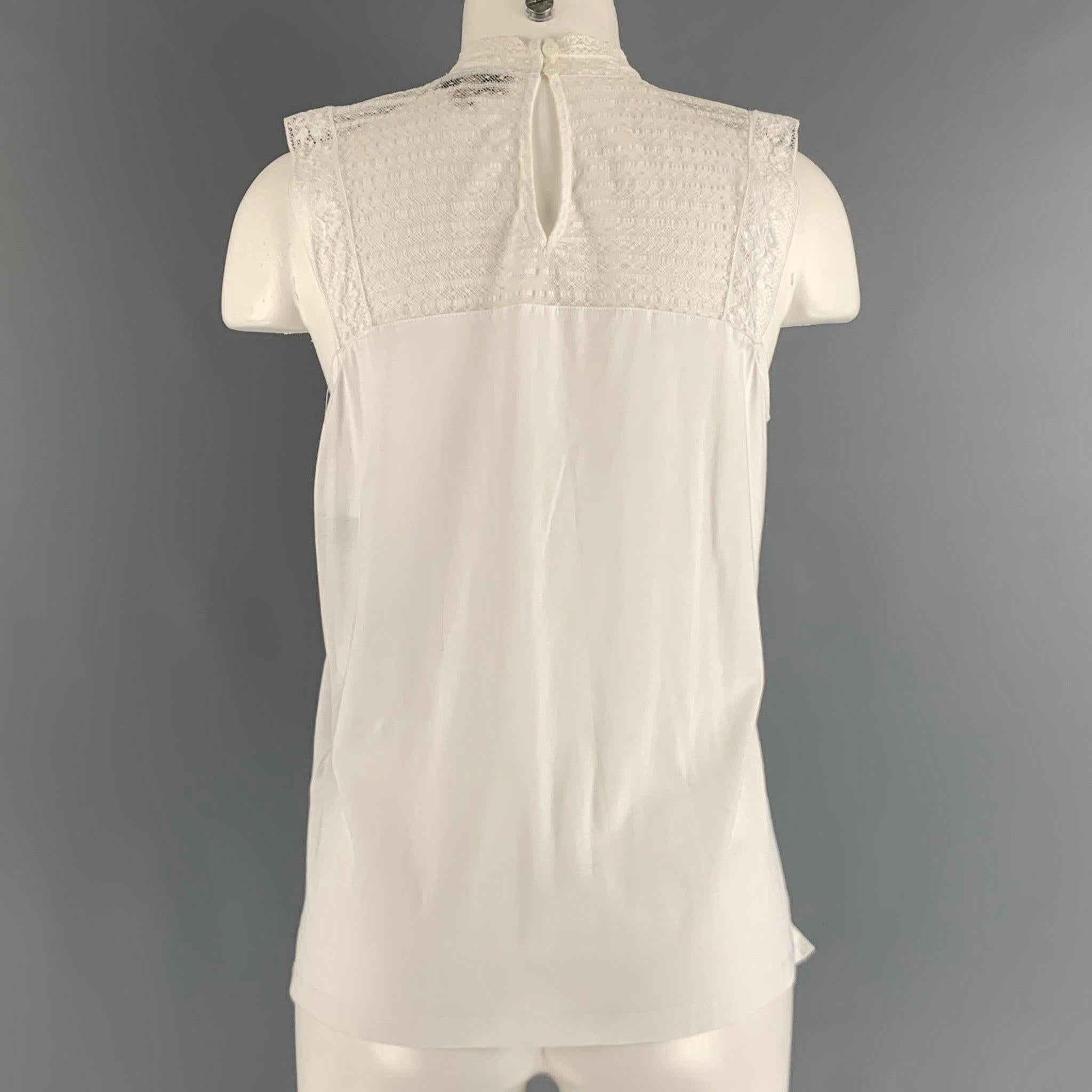 BURBERRY LONDON Size M White Cotton Sleeveless Casual Top For Sale 1