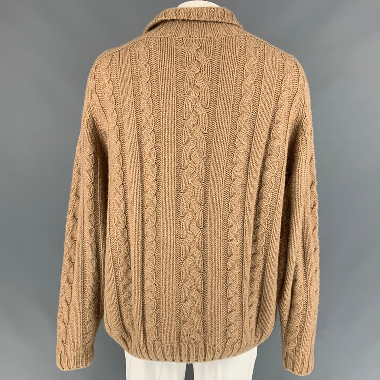 BURBERRY LONDON Size XL Camel Cable Knit Camel Hair Sweater at 1stDibs
