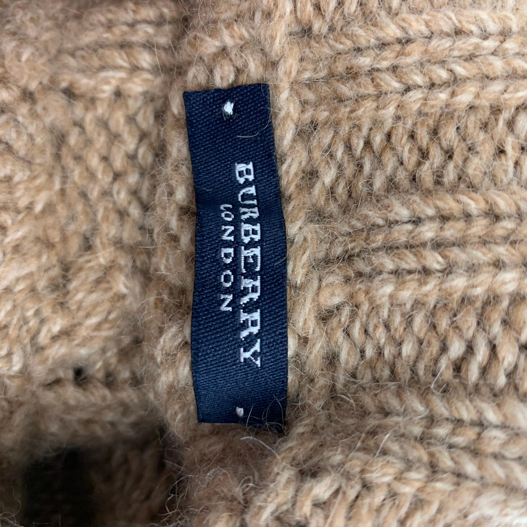 Brown BURBERRY LONDON Size XL Camel Cable Knit Camel Hair Sweater