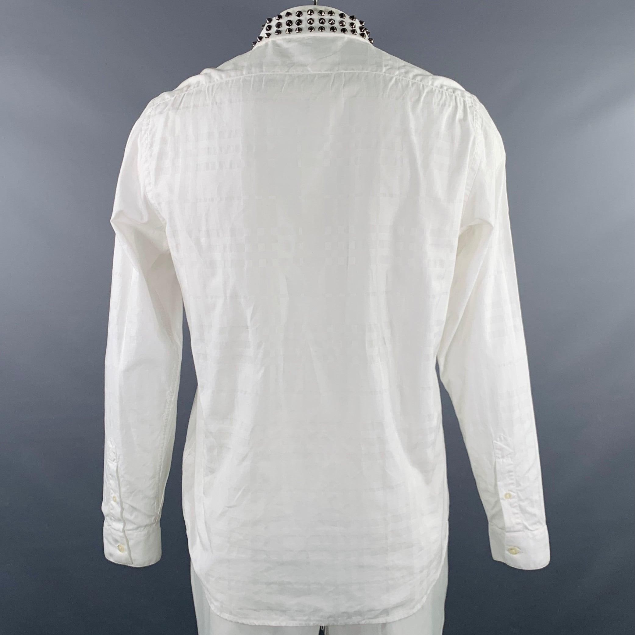 Uomo Burberry London Taglia XL Camicia a maniche lunghe in cotone a quadri bianchi con abbottonatura nascosta in vendita