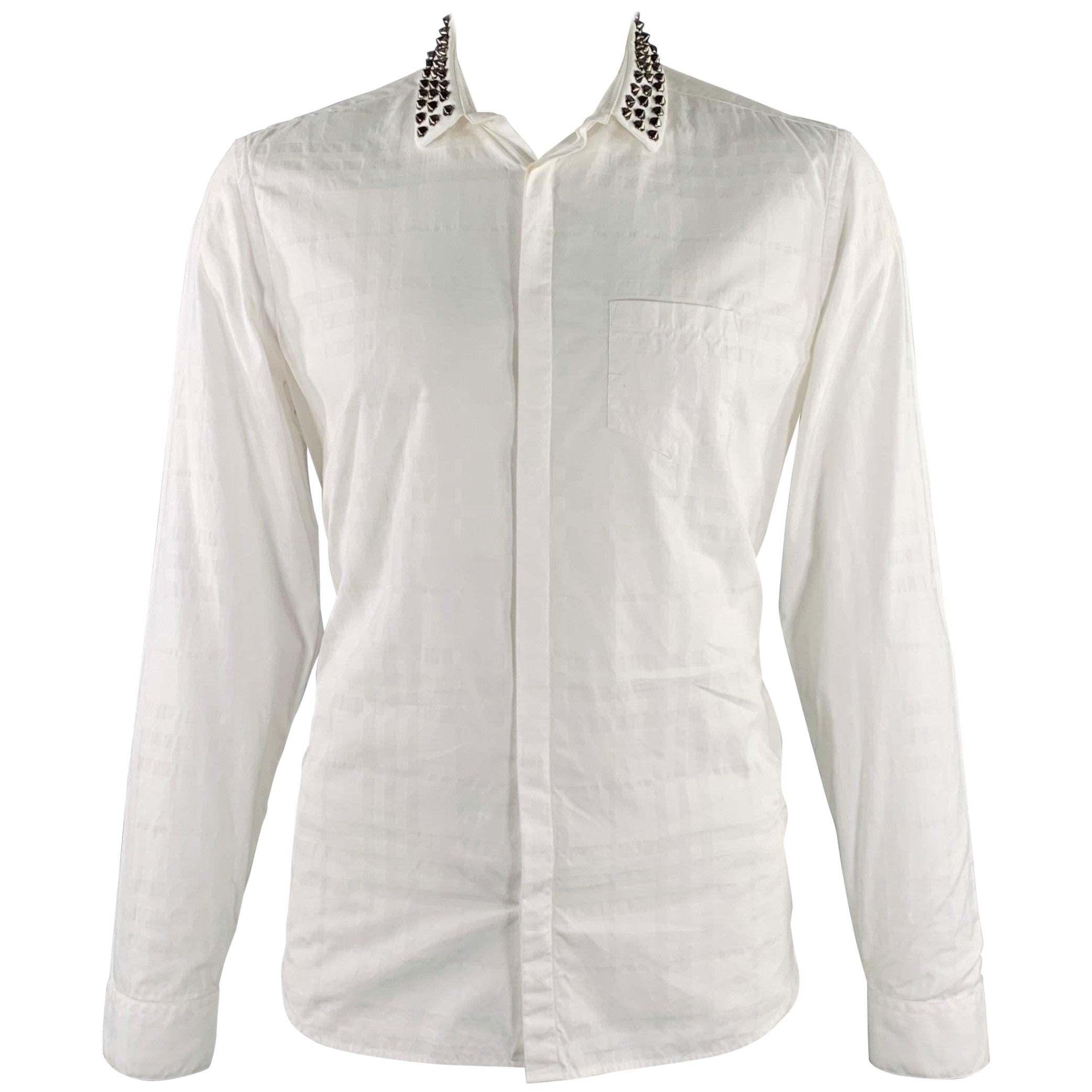 Burberry LONDON Taille XL Chemise à manches longues en coton à carreaux blancs à patte de boutonnage cachée