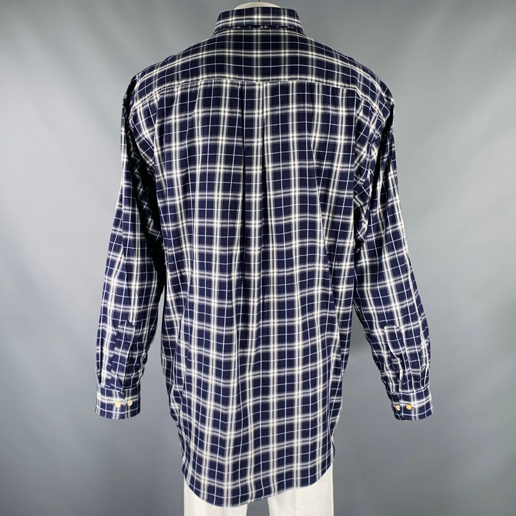 BURBERRY LONDON Size XXXL Purple White & Grey Plaid Cotton Long Sleeve Shirt In Excellent Condition For Sale In San Francisco, CA