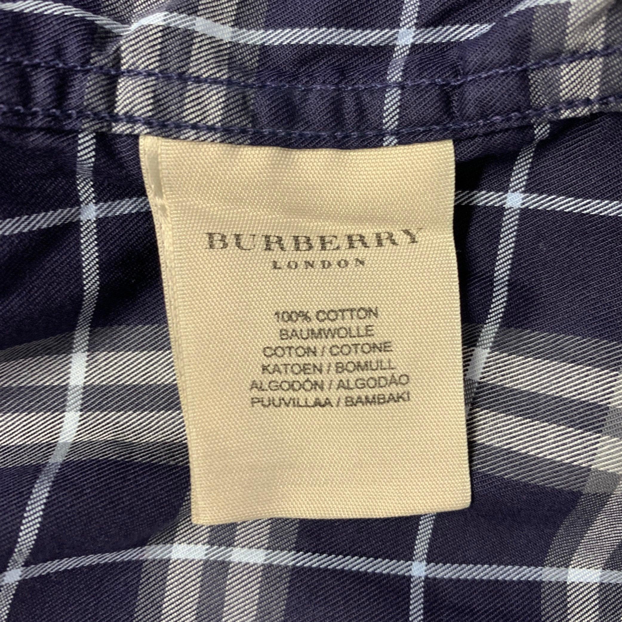 BURBERRY LONDON Size XXXL Purple White & Grey Plaid Cotton Long Sleeve Shirt For Sale 1