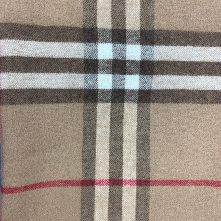 BURBERRY LONDON Tan and Brown Plaid Merino Wool / Cashmere Scarf at 1stDibs