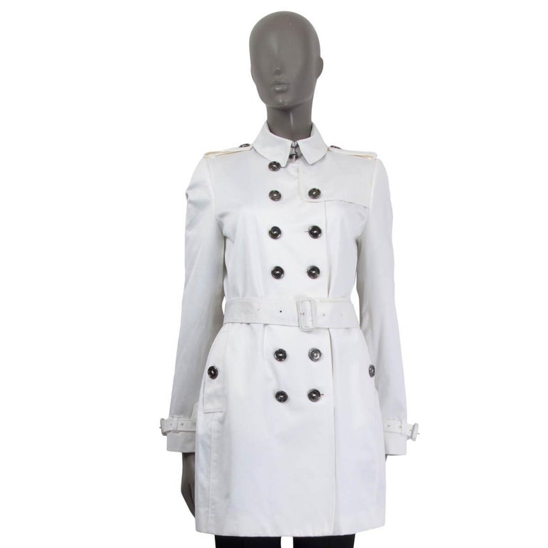 BURBERRY LONDON white cotton KENSINGTON Short TRENCH Coat Jacket 10 S For  Sale at 1stDibs