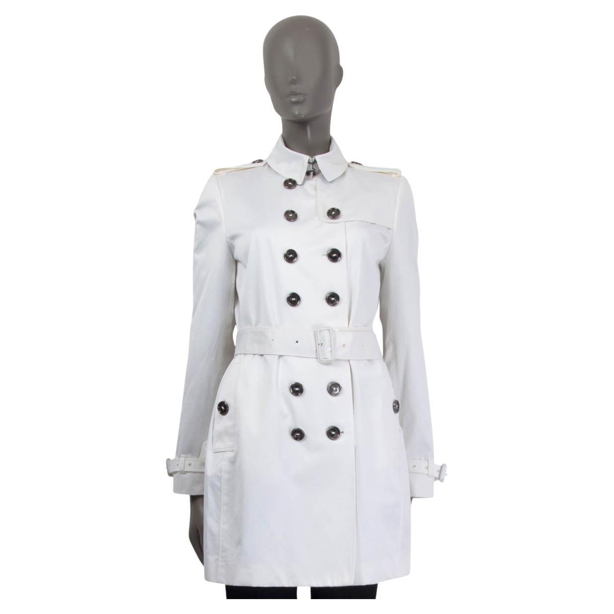 BURBERRY LONDON white cotton KENSINGTON Short TRENCH Coat Jacket 10 S