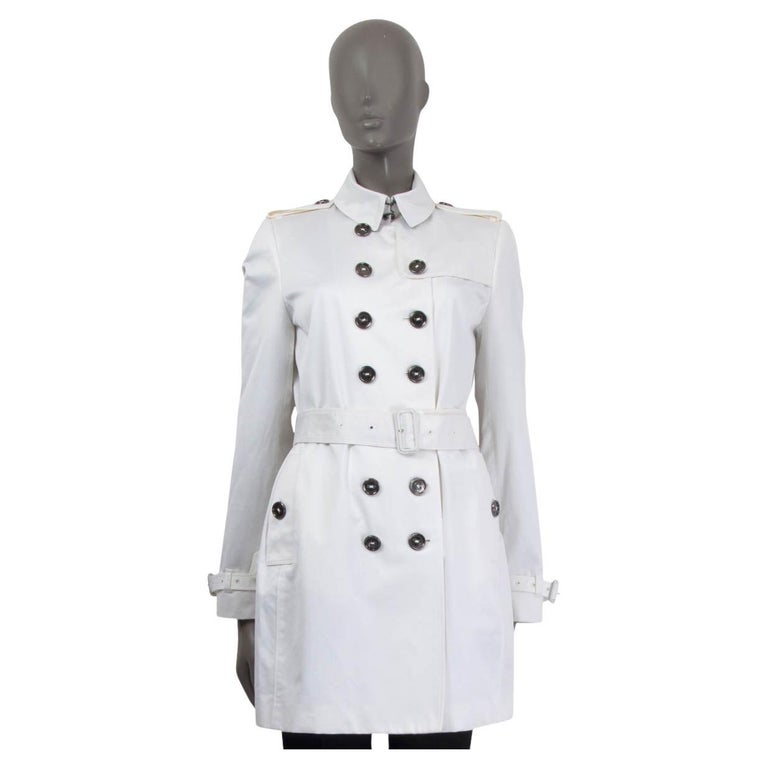 Burberry London White Cotton Kensington, Silver Trench Coat Short