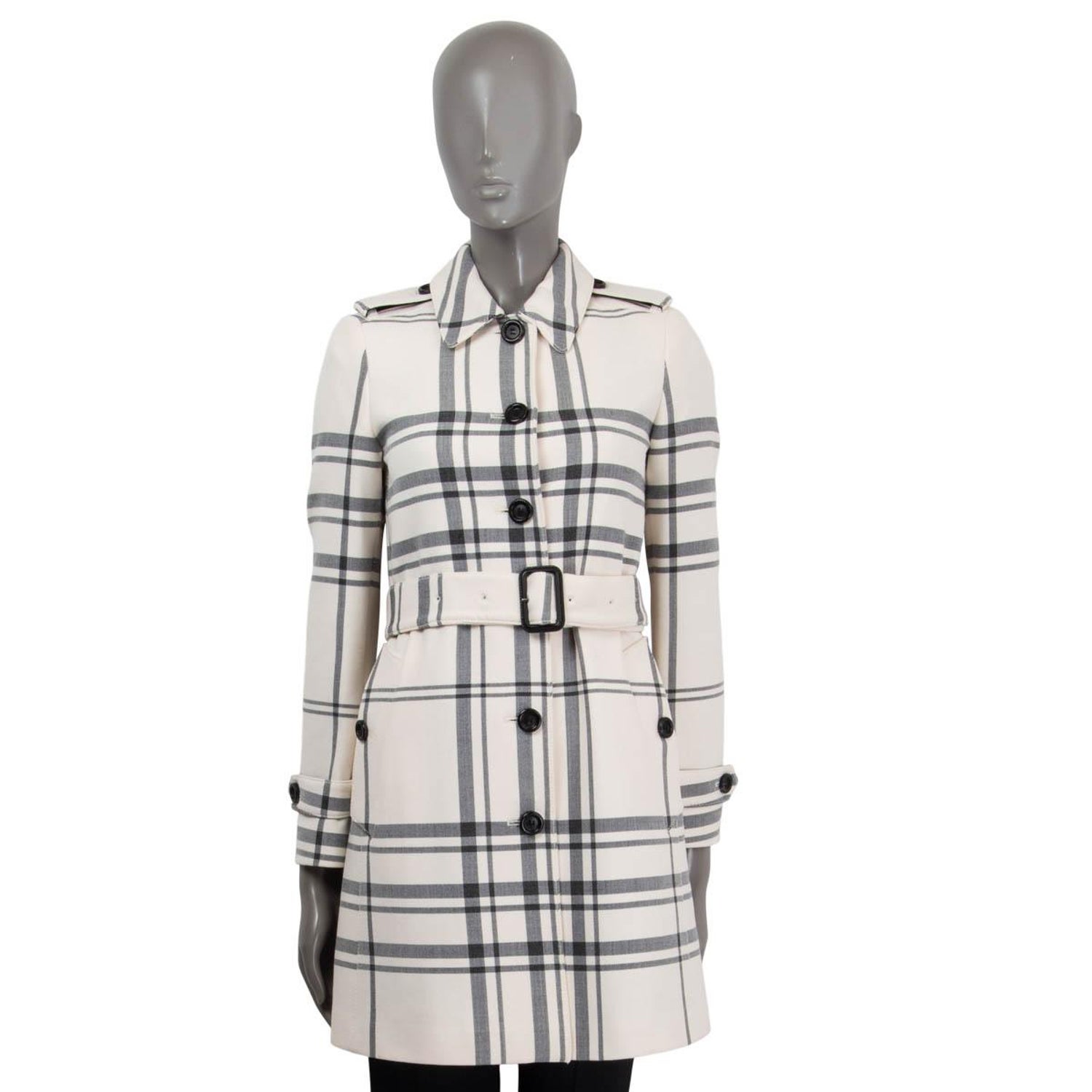 BURBERRY LONDON white grey wool TARTAN CHECK Coat Jacket 6 XS For Sale at  1stDibs