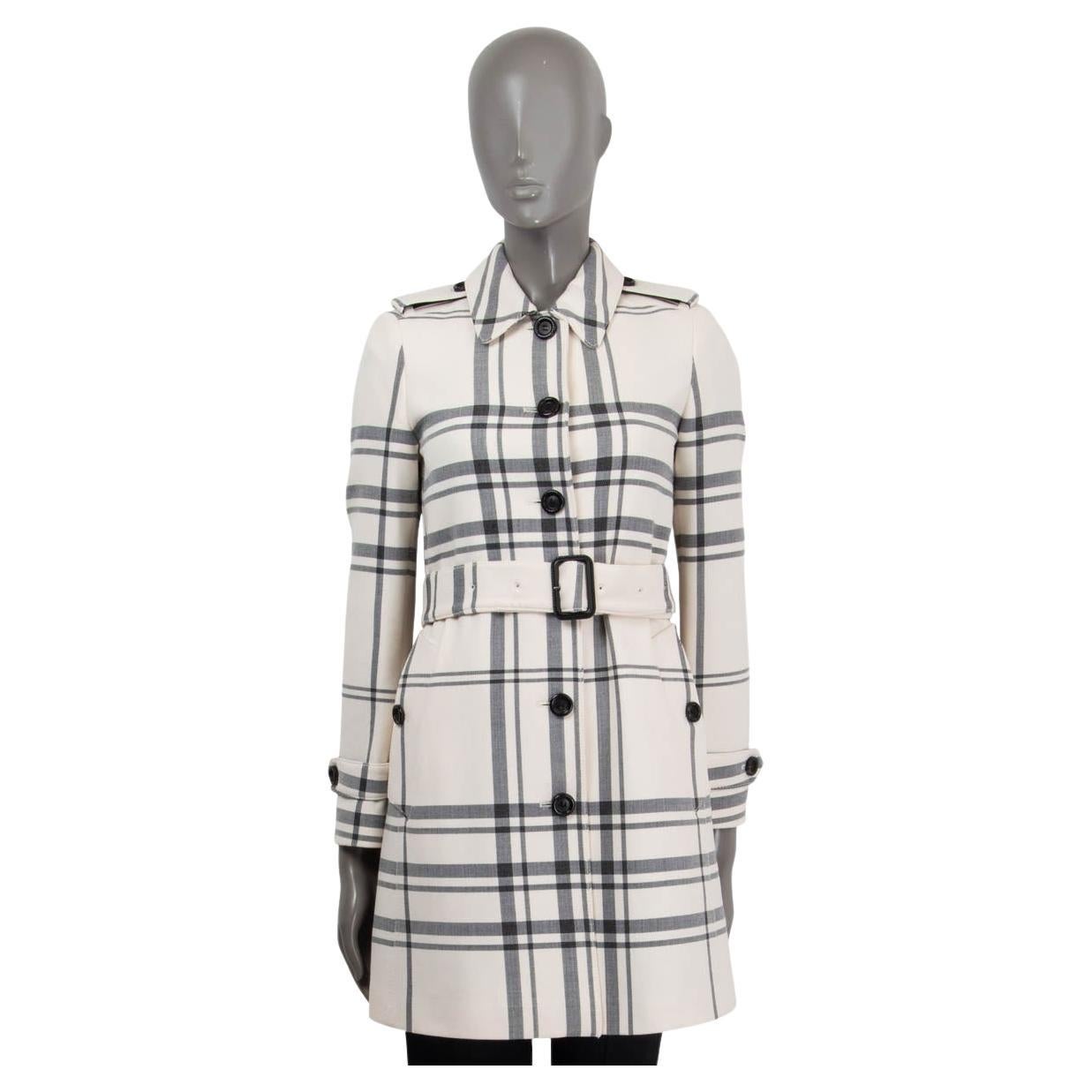 BURBERRY LONDON white grey wool TARTAN CHECK Coat Jacket 6 XS