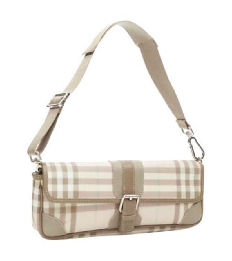 BURBERRY LONDON Y2K House Check pink brown leather trim buckle underarm bag In Good Condition In Hong Kong, NT