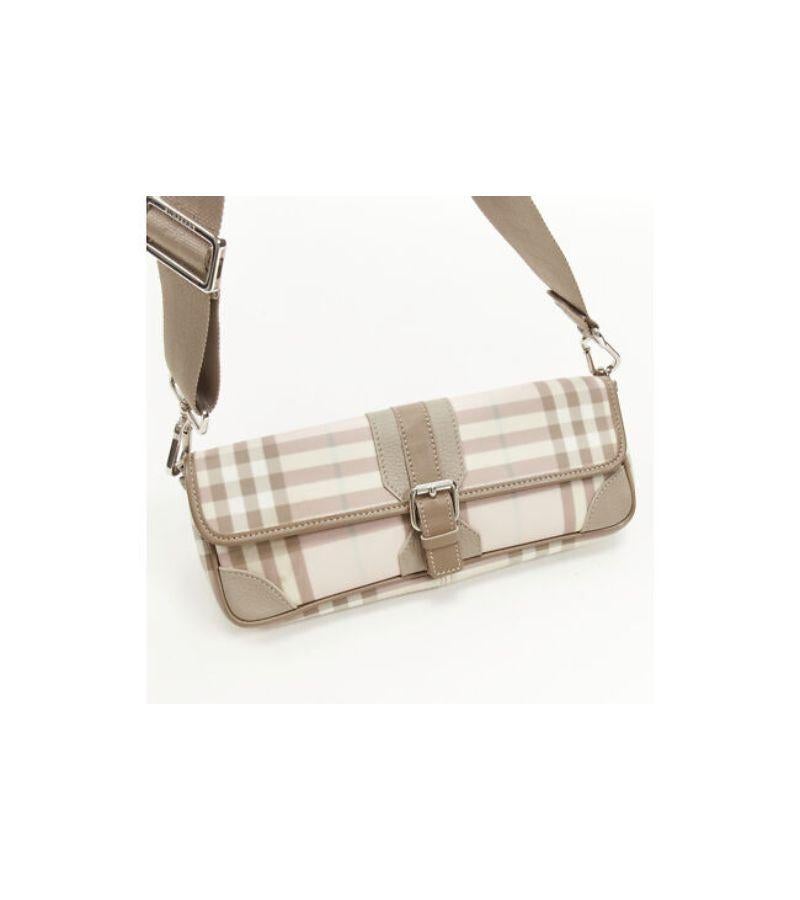 BURBERRY LONDON Y2K House Check pink brown leather trim buckle underarm bag 3