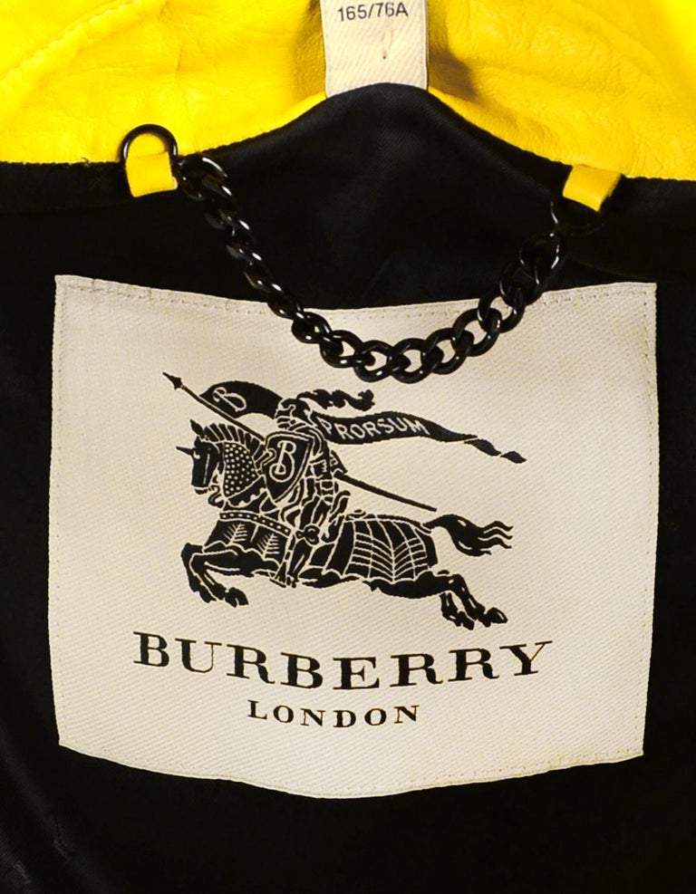 Burberry London Yellow Leather Moto Jacket with Black Zippers sz 2 For ...