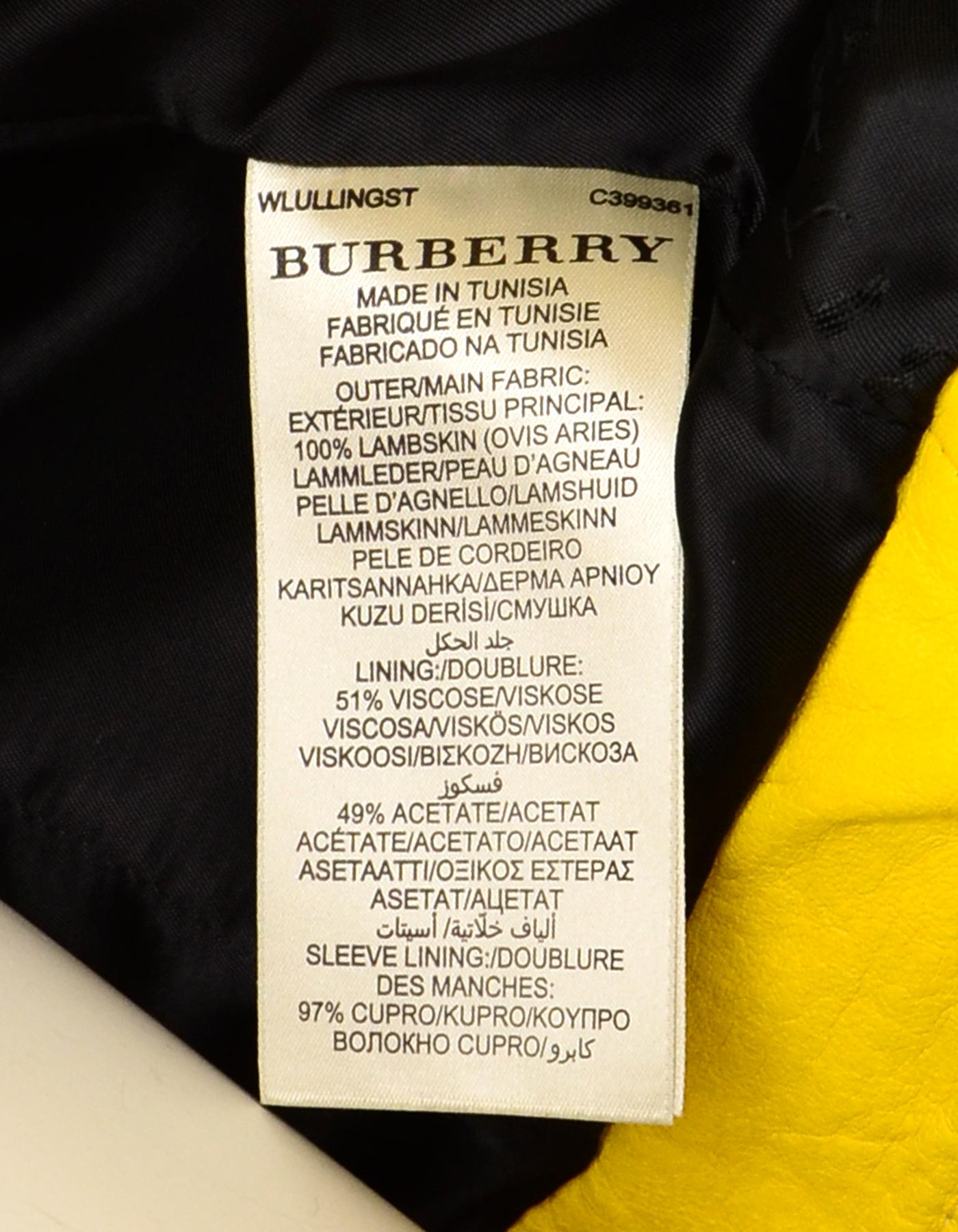 Burberry London Yellow Leather Moto Jacket with Black Zippers sz 2 In Excellent Condition In New York, NY