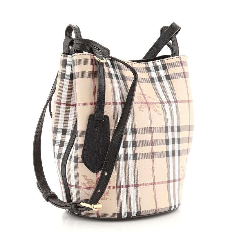 Burberry Lorne Bucket Bag Haymarket Coated Canvas Small at 