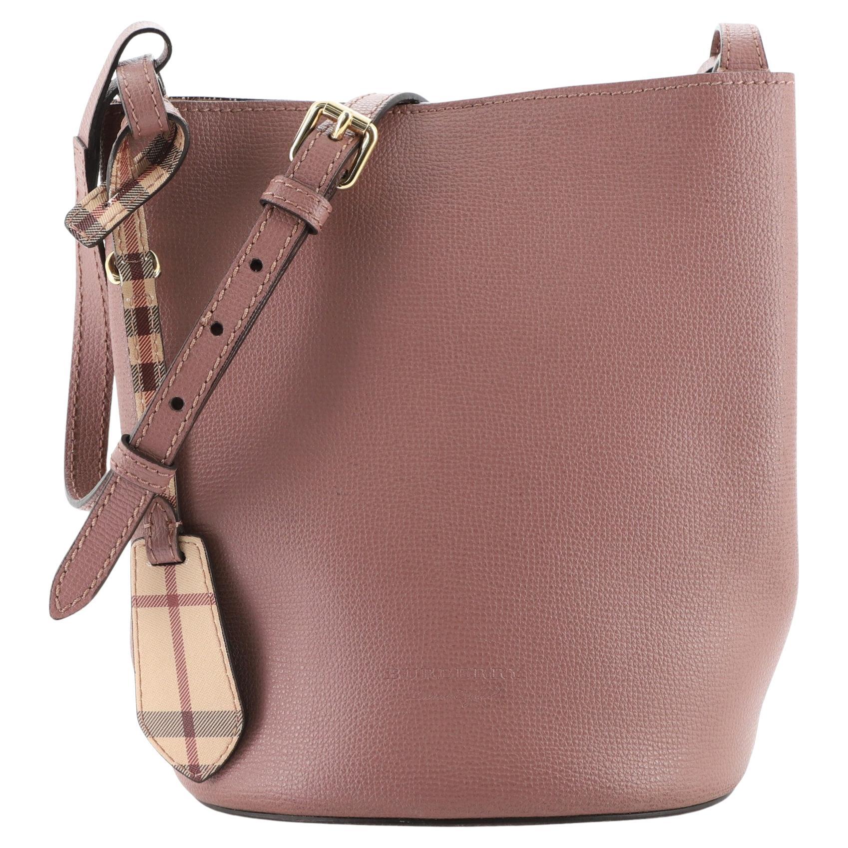 Burberry Lorne Bucket Bag Crossbody Tan Embossed Leather $1350