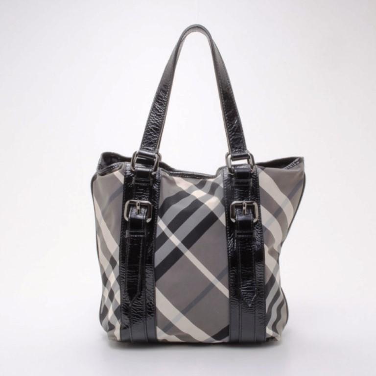 Gray Burberry Lowry Check Tote and Wallet