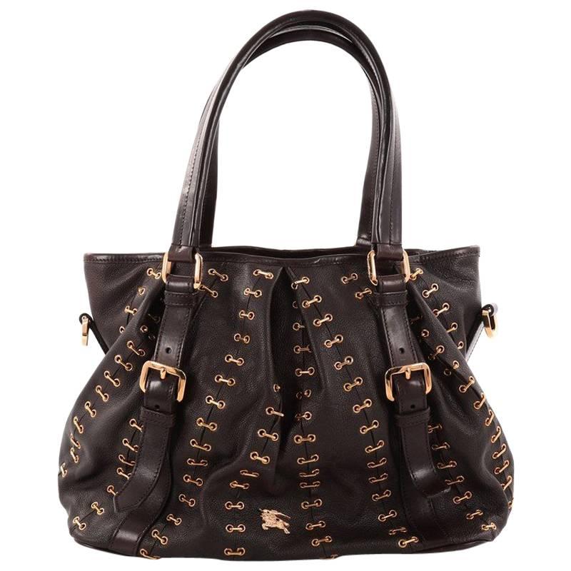Burberry Lowry Convertible Tote Chain Stitched Leather Large