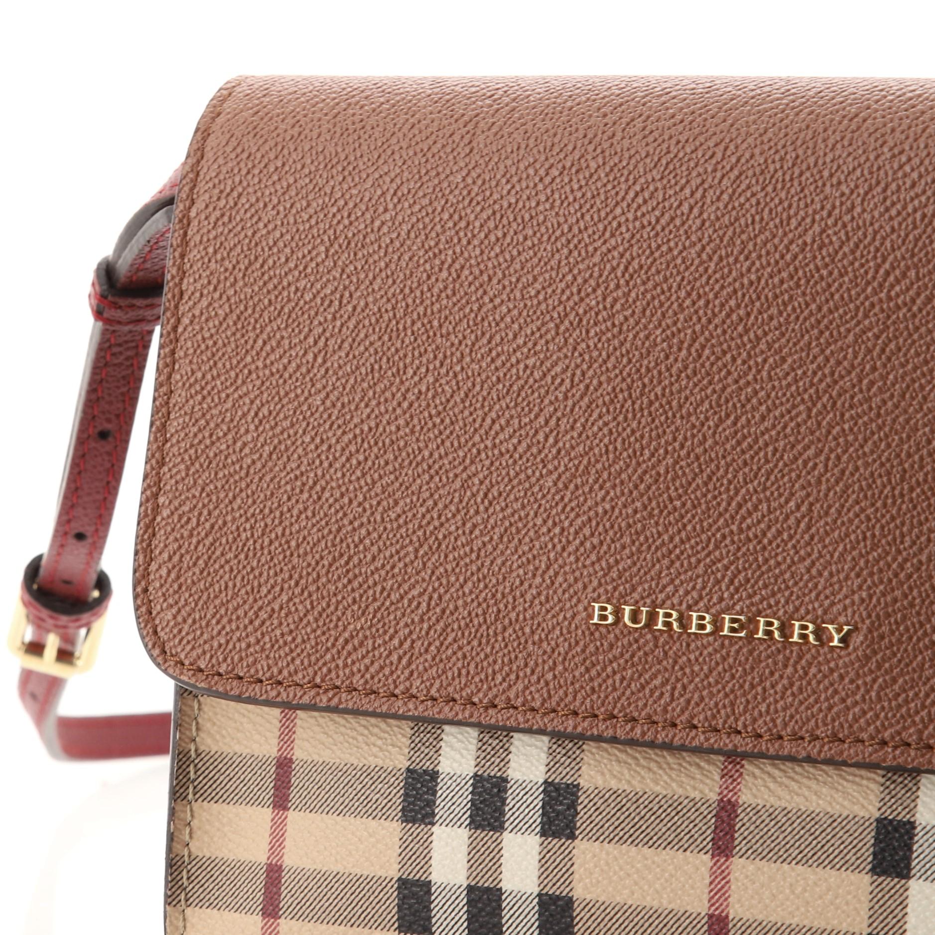 Burberry Loxley Crossbody Bag Haymarket Coated Canvas and Leather Small In Good Condition In NY, NY