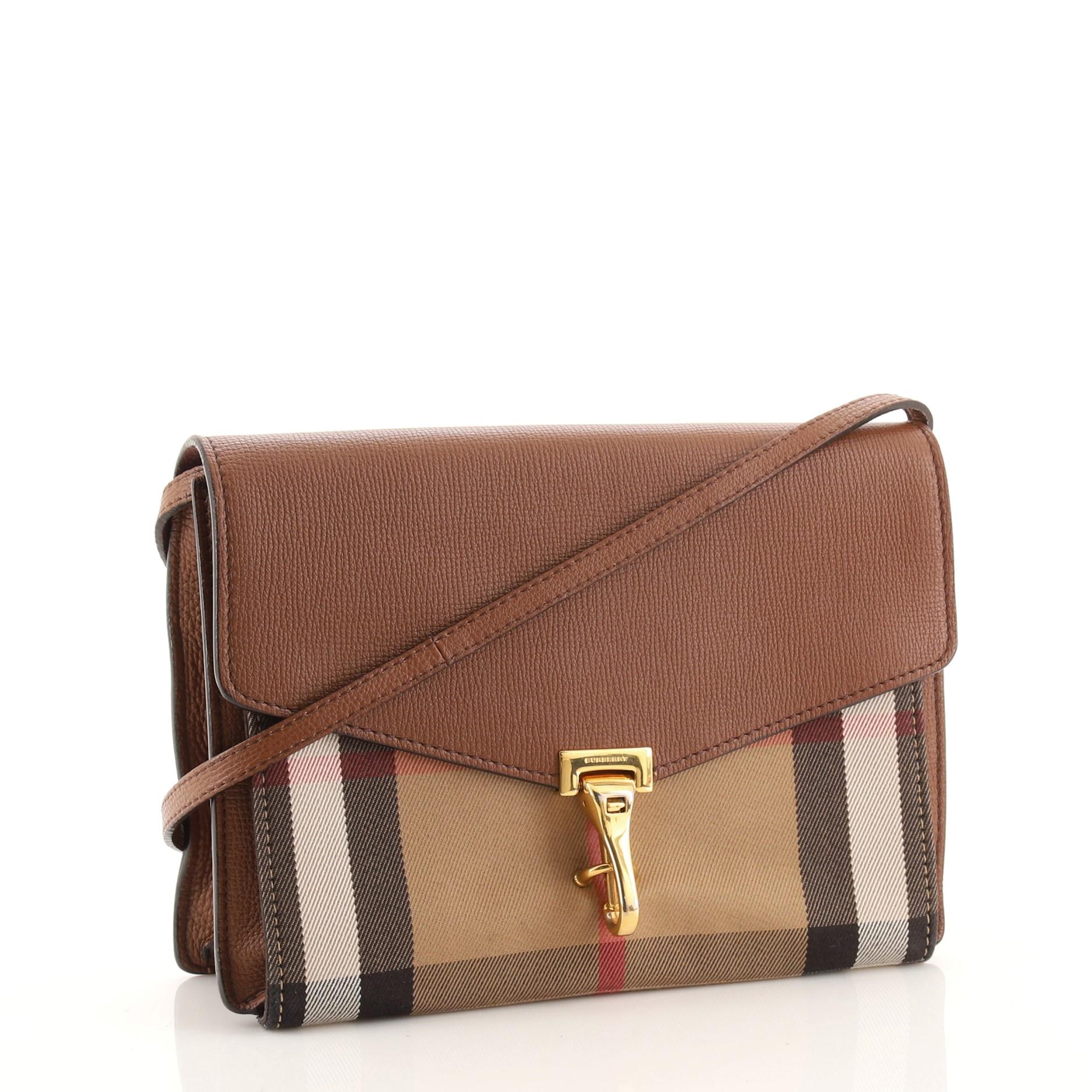 Brown Burberry Macken Crossbody Bag Leather and House Check Canvas Small
