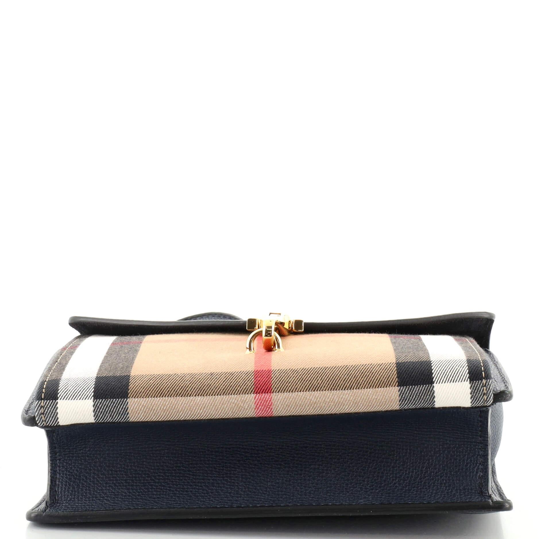 Burberry Macken Crossbody Bag Leather and House Check Canvas Small In Good Condition In NY, NY