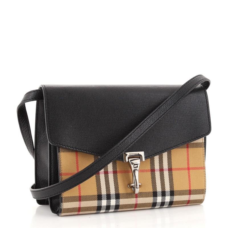 Burberry Macken Crossbody Bag Leather and Vintage Check Canvas Small at