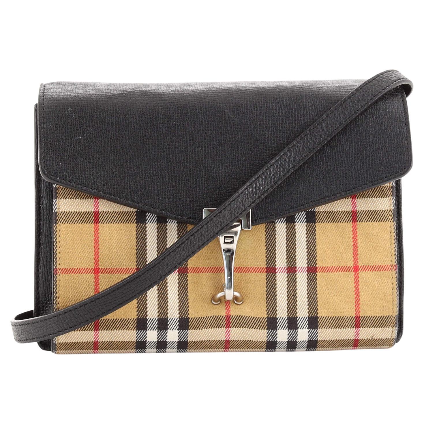 Burberry Macken Crossbody Bag Leather and Vintage Check Canvas Small