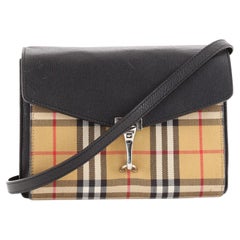 Burberry Macken Crossbody Bag Leather and Vintage Check Canvas Small