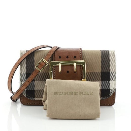 Burberry Madison Buckle Flap Bag House Check Canvas and Leather Small at  1stDibs