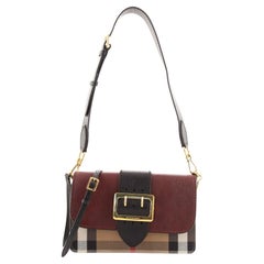 Burberry Madison Buckle Flap Bag House Check Canvas and Leather Small