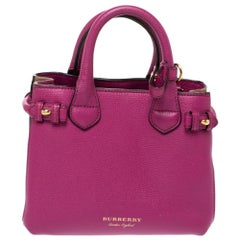 Burberry Magenta Leather and House Check Canavs Baby Banner Tote