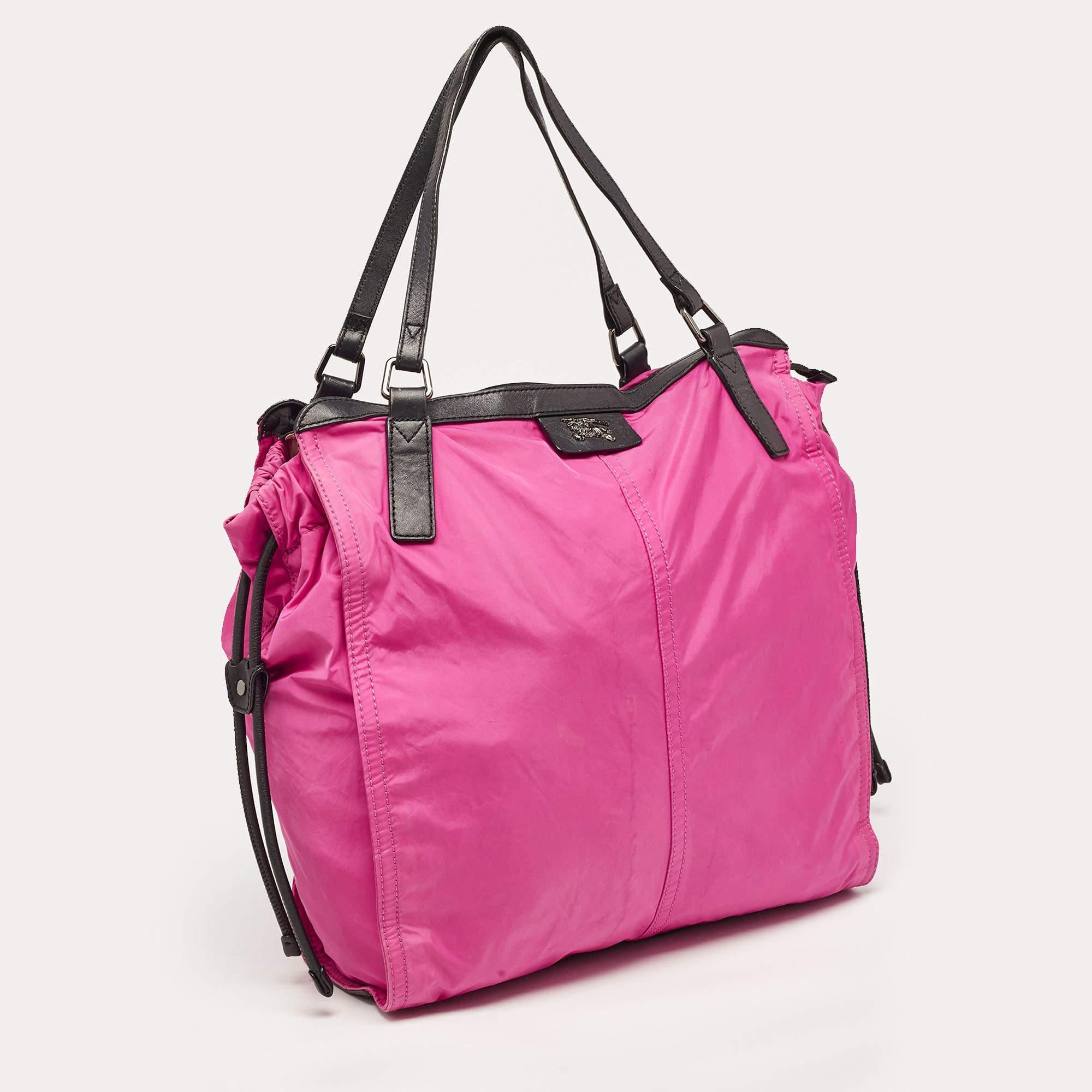Pink Burberry Magenta Nylon and Leather Buckleigh Tote